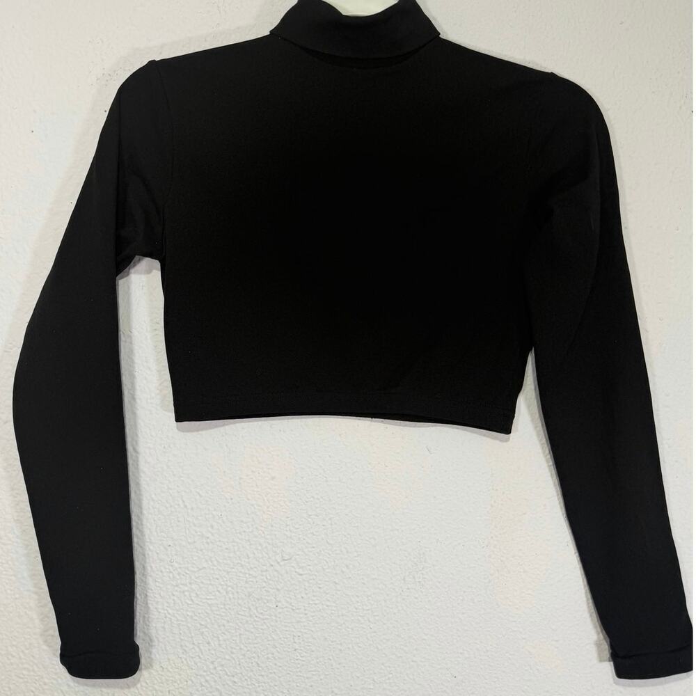 Vintage Chasse Black Crop Top Half Zip Mock Neck Dance L‎ Long Sleeve Sporty Y2K